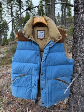 J. Crew Blue Quilted Down Vest with Tan & Brown Accents SAMPLE FROM Runway